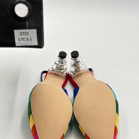 FOWT Women Rainbow Color Stripes Strange Spiral High Heel Slingback Pumps - Picture 7 of 8